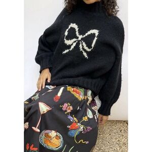 Lisa Says Gah Cece Turtleneck Sweater Ink Bow XS/S Black Oversized Knit Pullover
